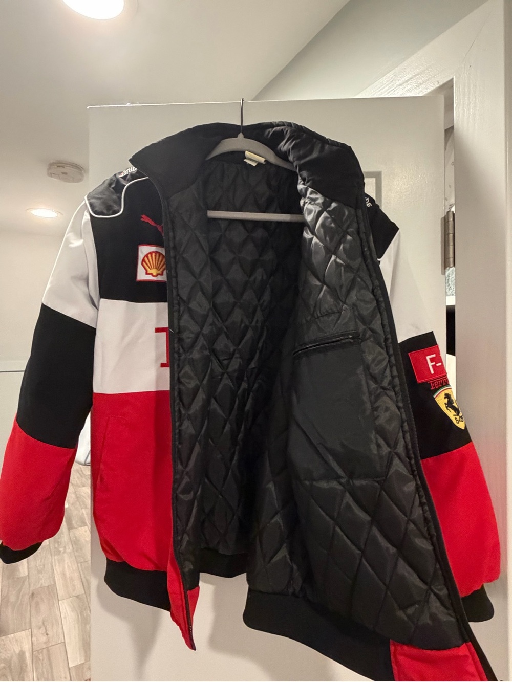 Ferrari Red Black White Logo Patch Racing Bomber Jacket - Picture 2 of 3